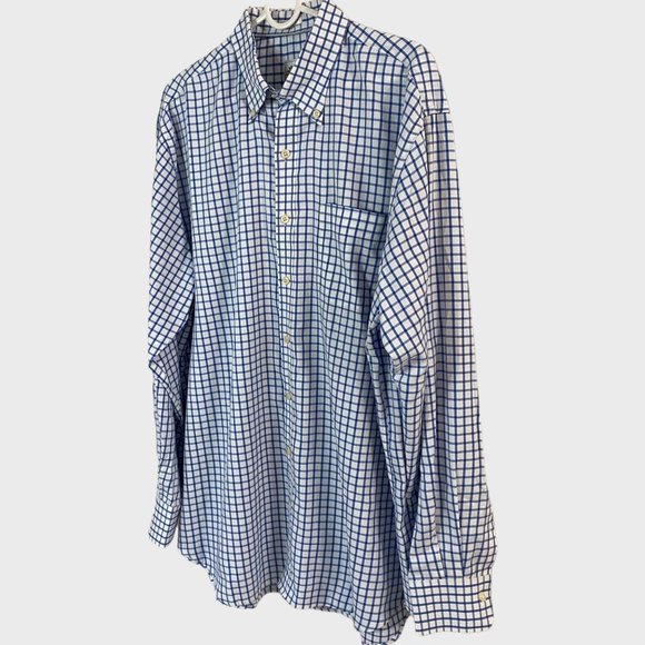 Peter Millar Dress Shirt Mens Large Blue Check Twill Button Down Long Sleeve - Picture 2 of 11
